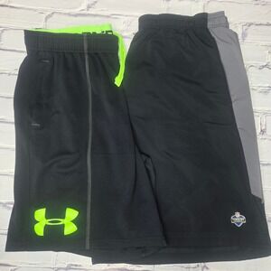 Under Armour Mens Athletic Shorts NFL Combine Authentic Neon Green Black 2 Pairs